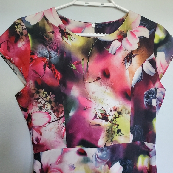NWOT Fit and Flare Floral Dress - pink, peach, purple, green - Size small - Picture 3 of 11